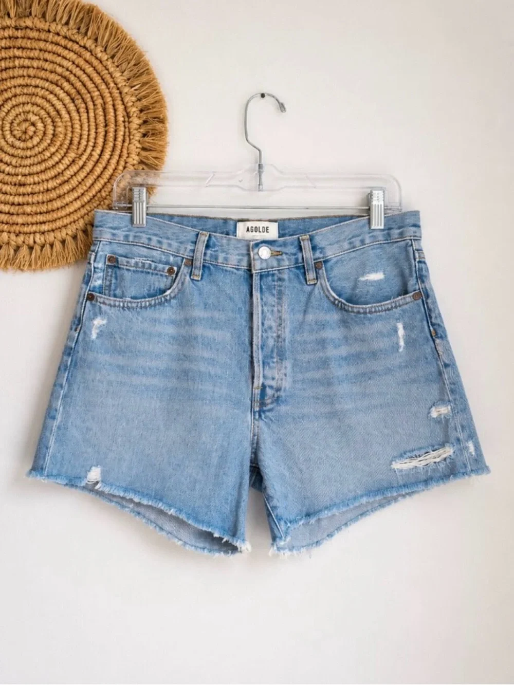 AGOLDE Parker Long Short Swapmeet Distressed Cut-off Jean Denim SZ 29 Festival